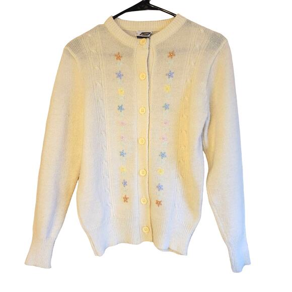 Vintage cream floral embroidered Woolco 70's sweater cardigan - Picture 1 of 5